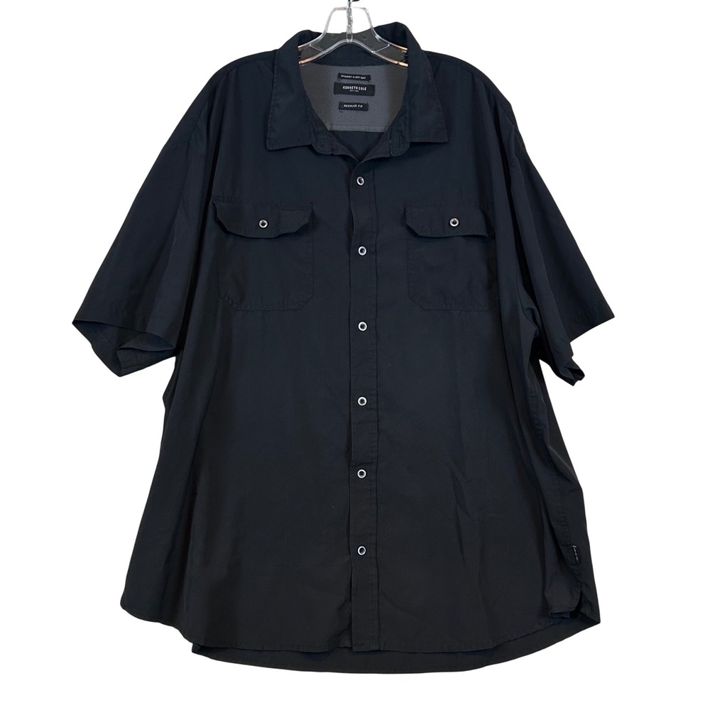 Kenneth Cole New York Mens 4X Black Short Sleeve Button Down Shirt‎ Regular Fit